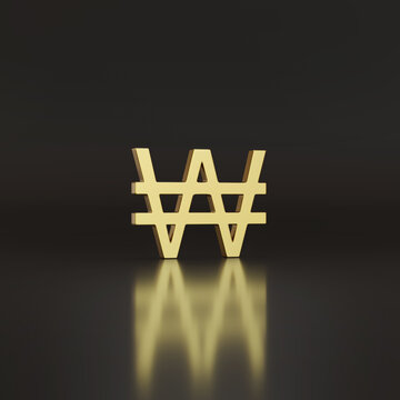 Three-dimensional won symbol on dark background. Korean currency. 3D illustration.
