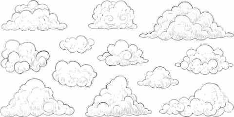 Fototapeta premium hand drawn cloud sketches ink style illustration set
