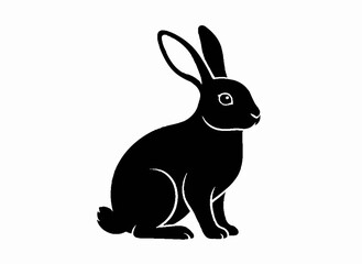 Obraz premium Black Silhouette of a Rabbit: A sleek, solid black rabbit silhouette stands out, showcasing the graceful form of the animal. This minimalist artwork is perfect for various design purposes.
