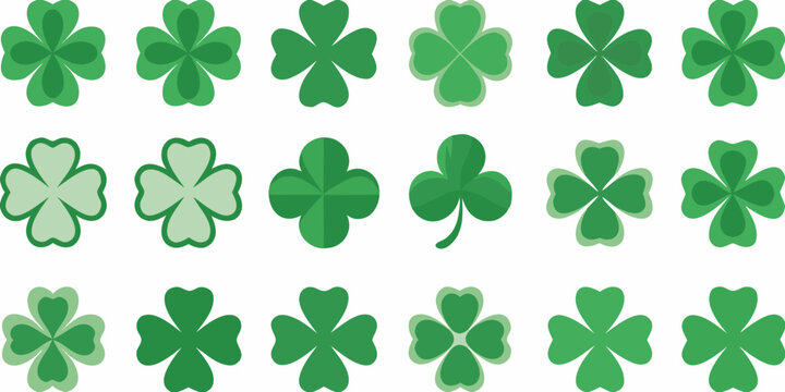 Shamrock collection green clover vector illustrations on white background