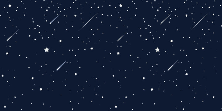 starry night sky with shooting stars dark blue background