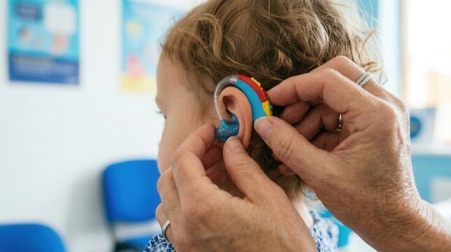 Audiologist Assisting Child Wearing Hearing Aid For Improved Auditory Experience And Clarity For