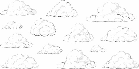 Fototapeta premium hand drawn cloud sketches ink style with twelve variations