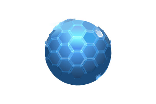 blue geodesic sphere with hexagonal pattern 3d render on black background