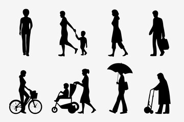 Fototapeta premium people silhouettes black fill ten figures on white background