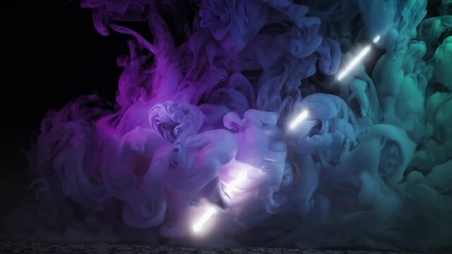 Purple and teal smoke with diagonal light beam loop