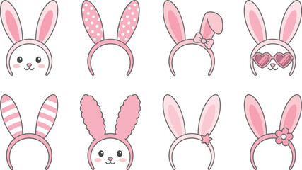Fototapeta premium set of colorful bunny ear headbands flat design vector illustration