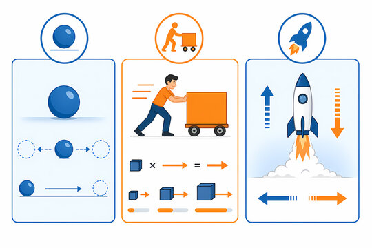 Newton three laws of motion physics diagram