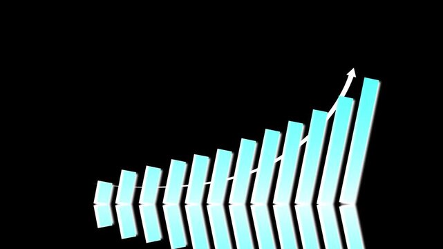 Business growth concept in graph chart showing marketing sales profit increasing to future target. business graph success Statistics bars columns growth animation arrow on white background.