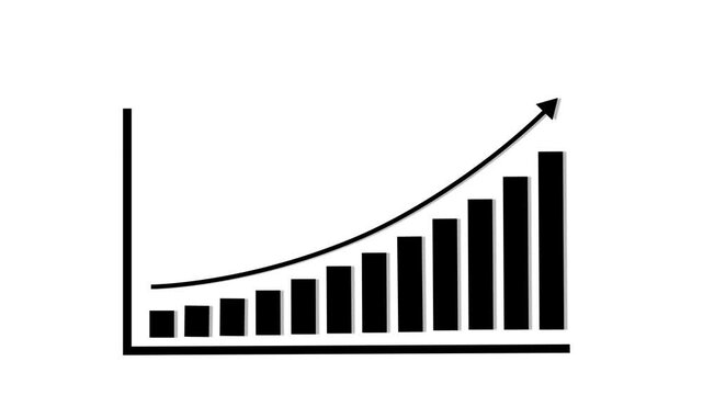 Business growth concept in graph chart showing marketing sales profit increasing to future target. business graph success Statistics bars columns growth animation arrow on white background.