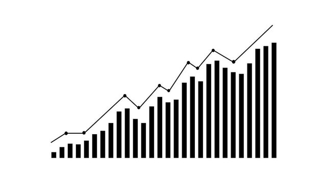 Business growth concept in graph chart showing marketing sales profit increasing to future target. business graph success Statistics bars columns growth animation arrow on white background.