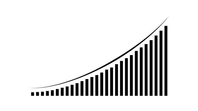 Business growth concept in graph chart showing marketing sales profit increasing to future target. business graph success Statistics bars columns growth animation arrow on white background.