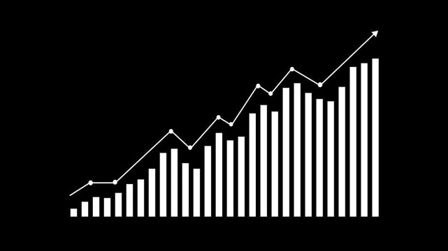 Business growth concept in graph chart showing marketing sales profit increasing to future target. business graph success Statistics bars columns growth animation arrow on white background.