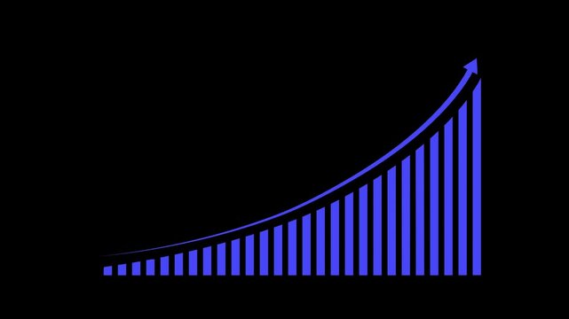 Business growth concept in graph chart showing marketing sales profit increasing to future target. business graph success Statistics bars columns growth animation arrow on white background.