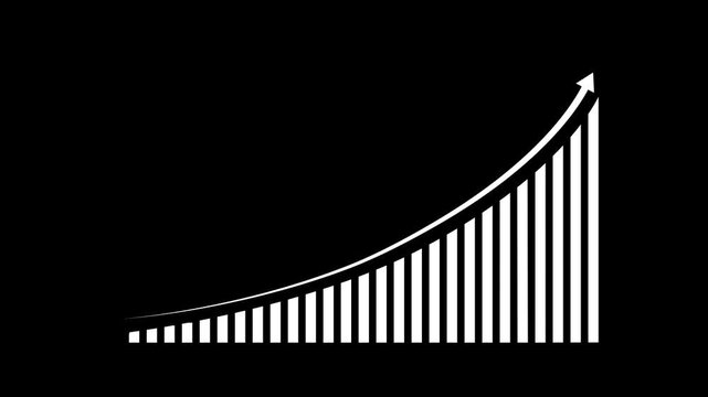Business growth concept in graph chart showing marketing sales profit increasing to future target. business graph success Statistics bars columns growth animation arrow on white background.