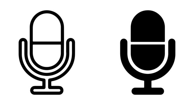 Microphone icons, black and white, vector illustration, audio symbols