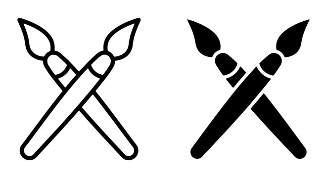 Paintbrush icons, artistic tools, black and white, vector graphics