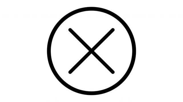 Animated x mark symbol in circle, hand-drawn style motion cross delete cancel wrong
