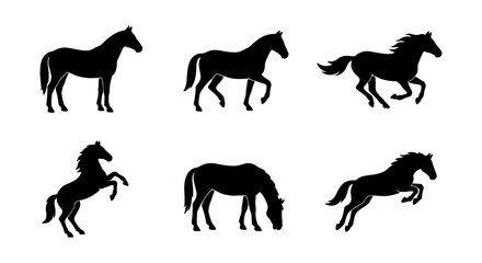 Obraz premium Horse Silhouettes, Black Horse Icons, Equine Vector Graphics, Animal Symbols