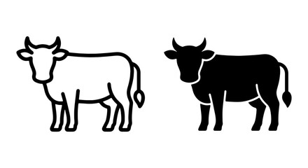Fototapeta premium Cow, bull icons, black and white, vector graphics, animal symbols