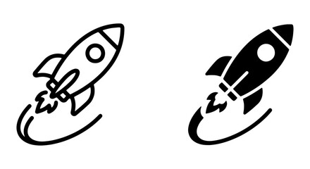 Rocket ship icons, launch symbols, space travel, black line art © RAKIB