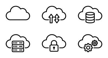 Fototapeta premium Cloud computing, server storage icons, data security symbols, network gear graphics