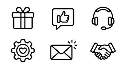 Fototapeta premium Business icons, customer service symbols, set of 6 vector graphics