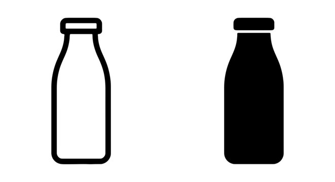 Milk bottle icons, black and white, vector graphics, dairy symbols