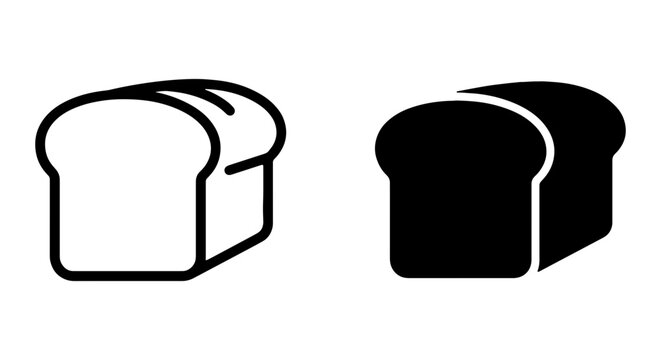 Bread icons, loaf illustrations, black and white, vector graphics