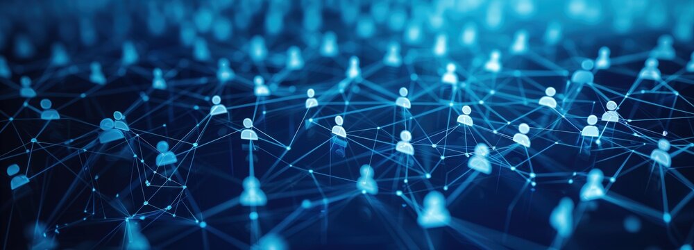Digital Network: An abstract view of digital network with connected individuals, representing a global network of communication and interaction.