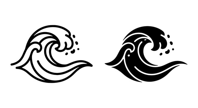 Wave, ocean, sea, water, crest icons, black and white
