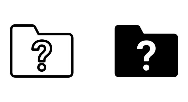 File Folder Icons, Question Mark Symbols, Black and White Vector Graphics
