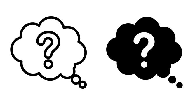 Question mark thought bubbles, black and white icons, vector