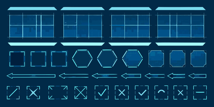 futuristic user interface elements sci fi hud kit on dark background