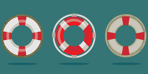life buoy icons set nautical safety rings on teal background © Anik