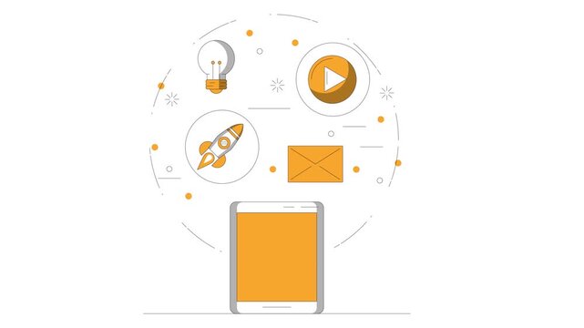 Seamless Loop of Digital Marketing Concept with Smartphone and Flying Icons