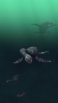 4k 3d animation of Plesiosaurs swimming in Deep ancient prehistoric ocean -  Ancient Sea Monsters