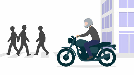 Naklejka premium Motorcyclist and pedestrians crossing street on zebra crosswalk