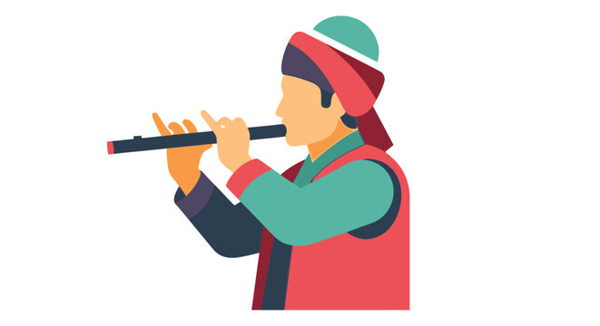 A musician playing a traditional wind instrument possibly a ney or duduk