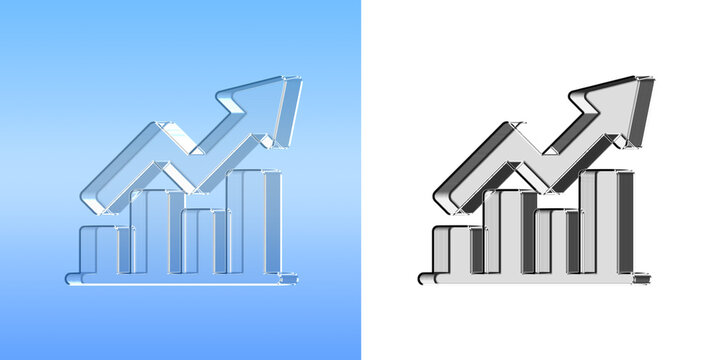 Glossy 3D Line Chart Icon in Blue and Silver Glass Style for Graphic Design