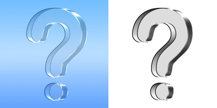 Glossy 3D Question Mark Icon in Blue and Silver Glass Style for Creative Designs