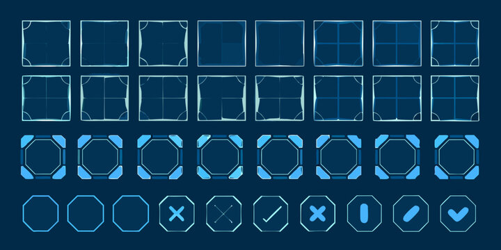 futuristic user interface elements sci fi hud kit on dark blue background