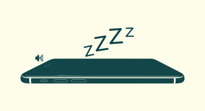 Smartphone in silent mode with sleep symbols vector illustration for digital detox and quiet time