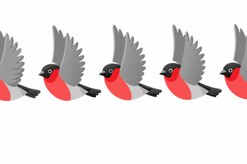 Bullfinch flight sequence six frame animation isolated on white © Ankan