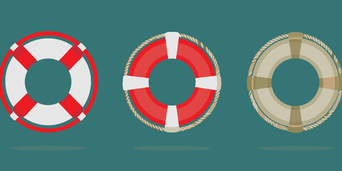 life buoy icons collection of nautical safety rings on teal background © Ankan