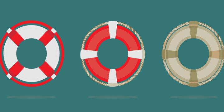 life buoy icons collection of nautical safety rings on teal background