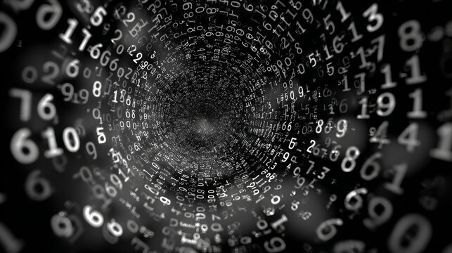 Binary Data Spiral Code Background | AI Analytics and Information Flow Concept with Digital Data Stream