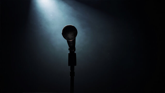 Microphone in dramatic spotlight minimal composition