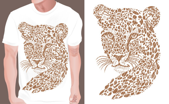 Leopard Cheetah Tiger  shirt print design. print on demand. vector illustration transparent nice effect golden color of leopard cheetah tiger t shirt print design for light color background.	