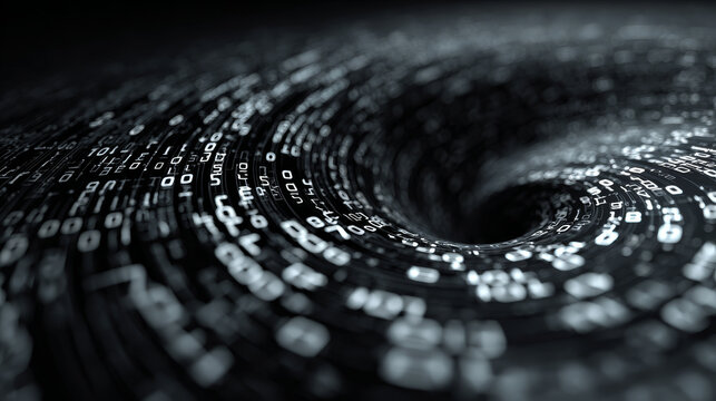 Binary Data Spiral Code Background | AI Analytics and Information Flow Concept with Digital Data Stream